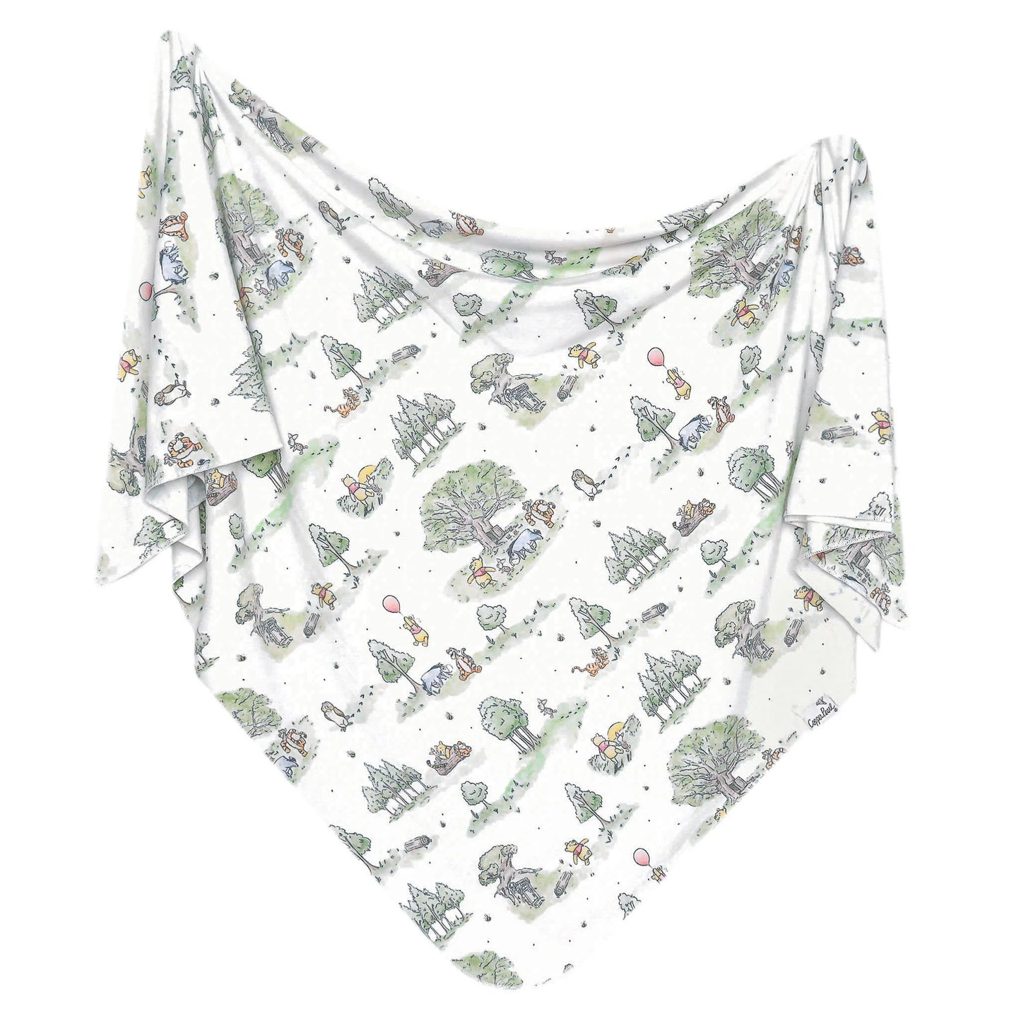 Copper Pearl Hundred Acre Wood knit swaddle blanket featuring a cozy woodland-themed pattern in soft, breathable fabric.