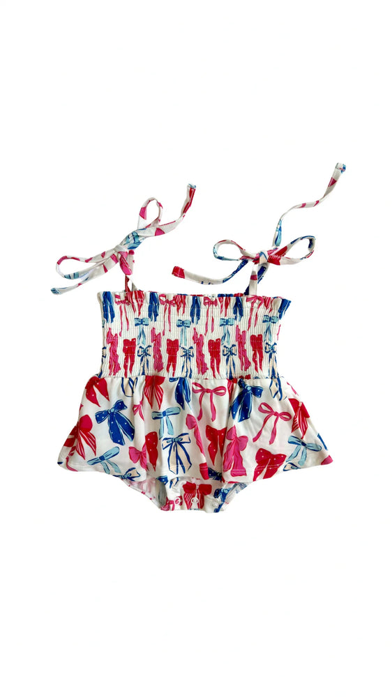 In My Jammers - Patriotic Bows Smocked Bubble Romper