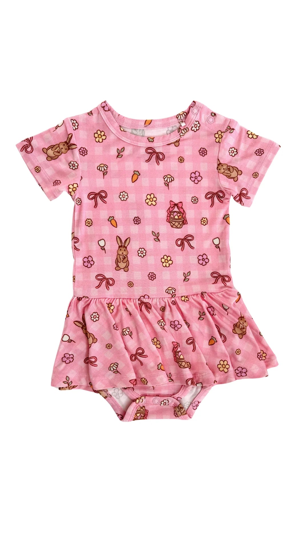 In My Jammers - Pink Gingham Bunny Short Sleeve Bodysuit