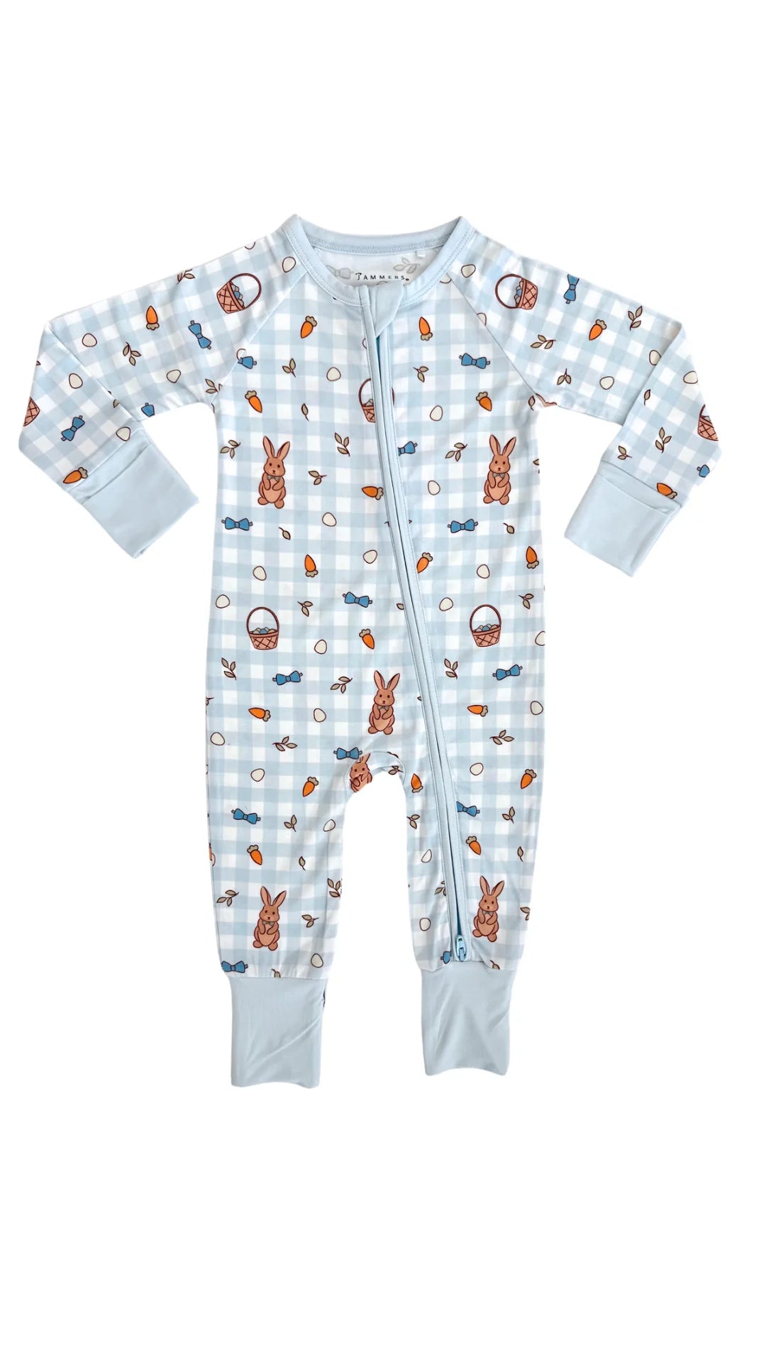 In My Jammers - Blue Gingham Bunny Zipper Romper