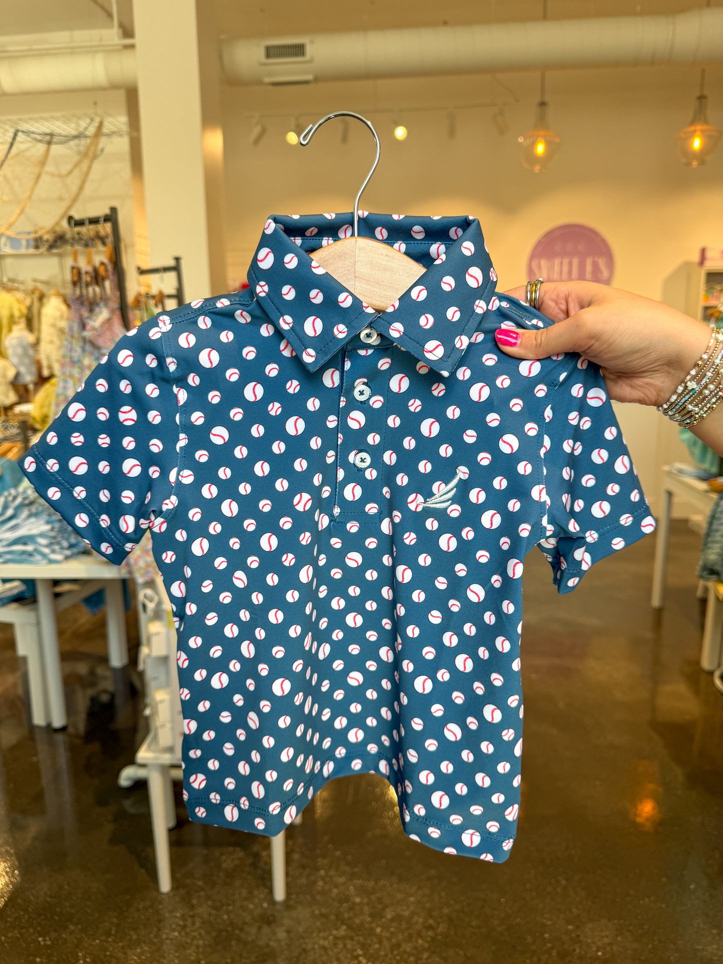 Navy Baseball Print Miles Performance S/S Polo