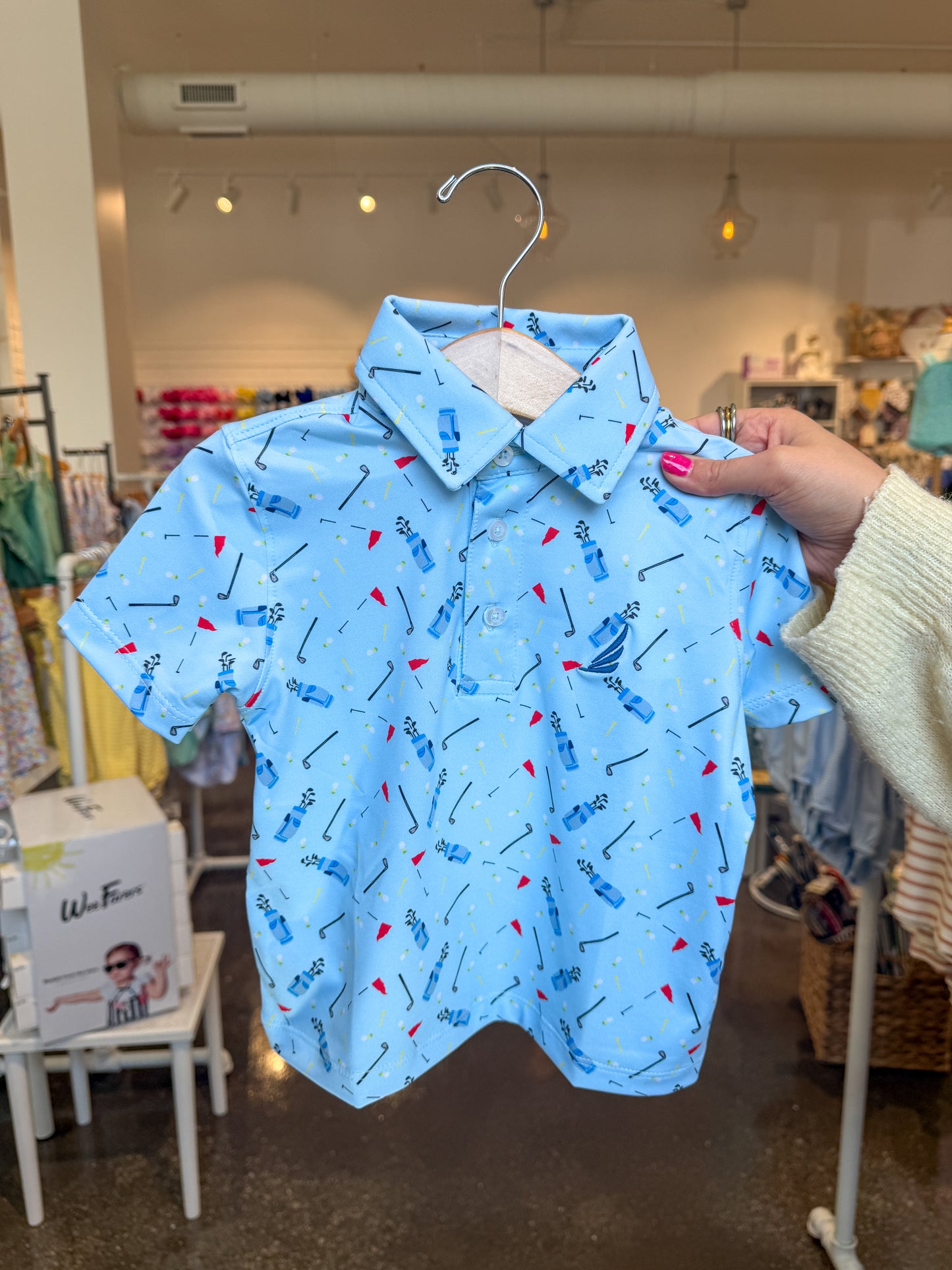 Blue Golf Bag Print Miles Performance S/S Polo