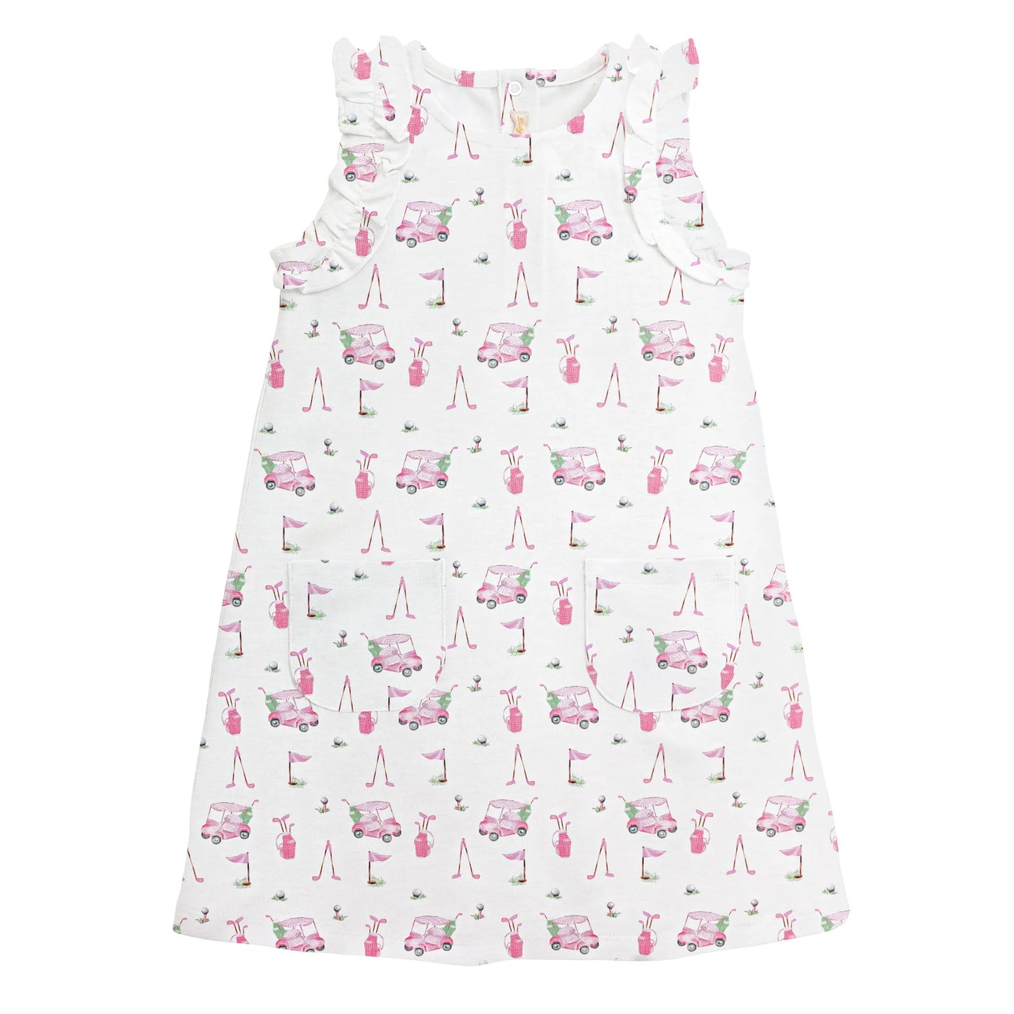 Baby Club Chic - Pink Golf Printed Dress w/ Ruffles