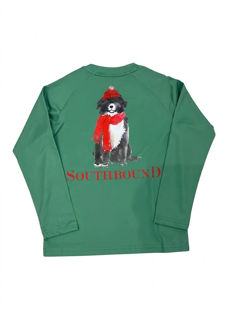 Christmas Scarf Dog LS Performance Tee