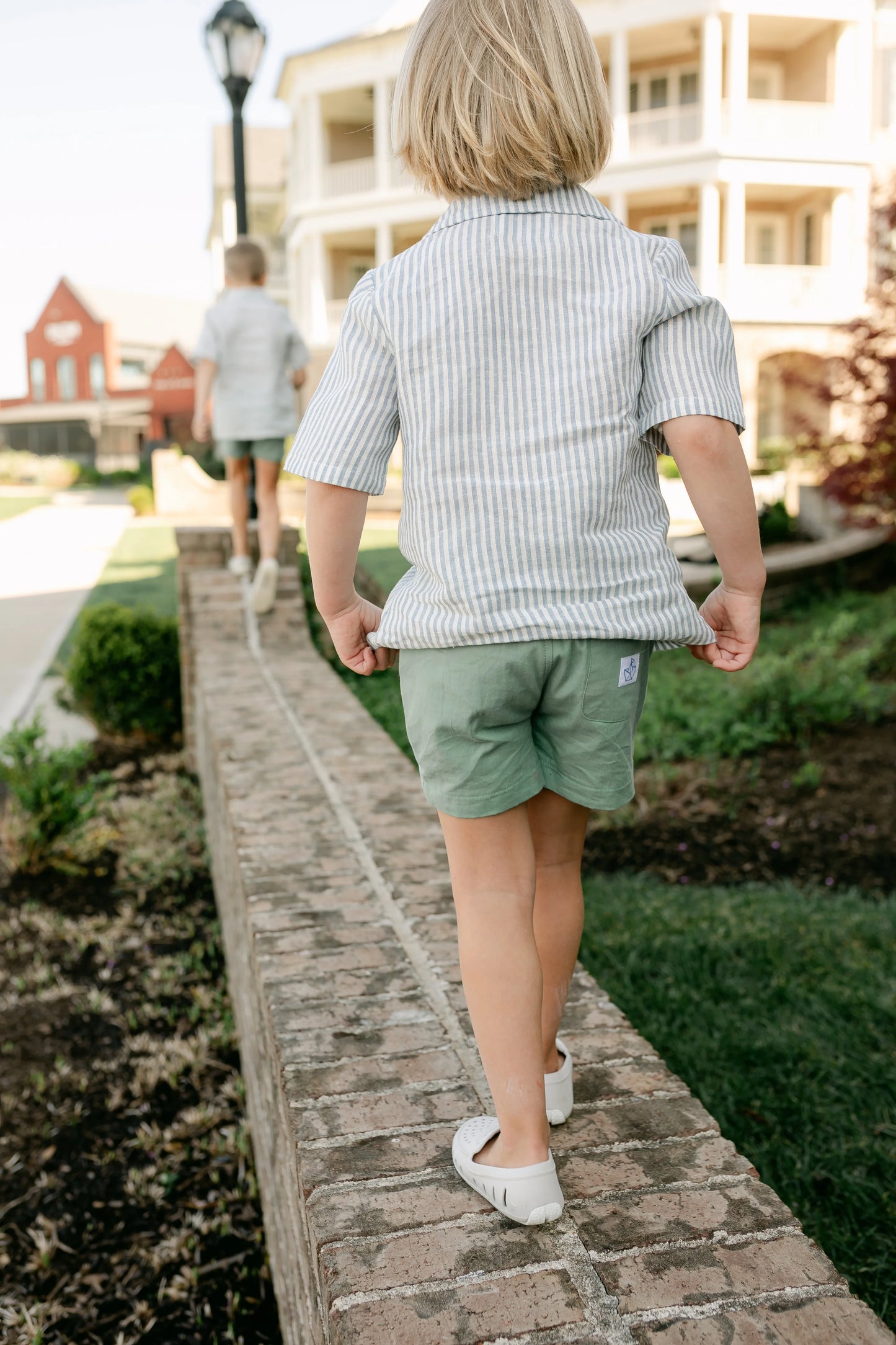 Little Paper Kids - Graham Button Down - Ocean Stripe Linen