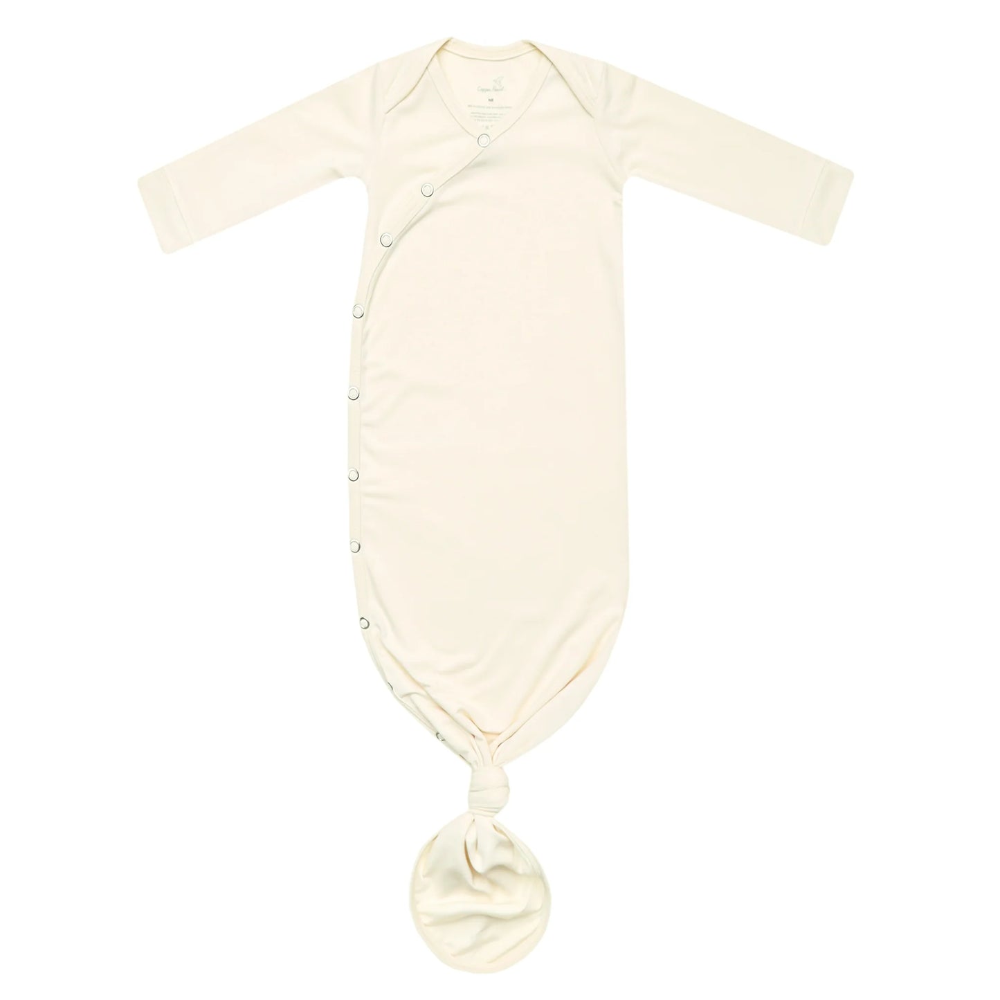 Copper Pearl Cru newborn knotted gown featuring a soft, comfortable fabric and a cute knotted design for easy dressing.