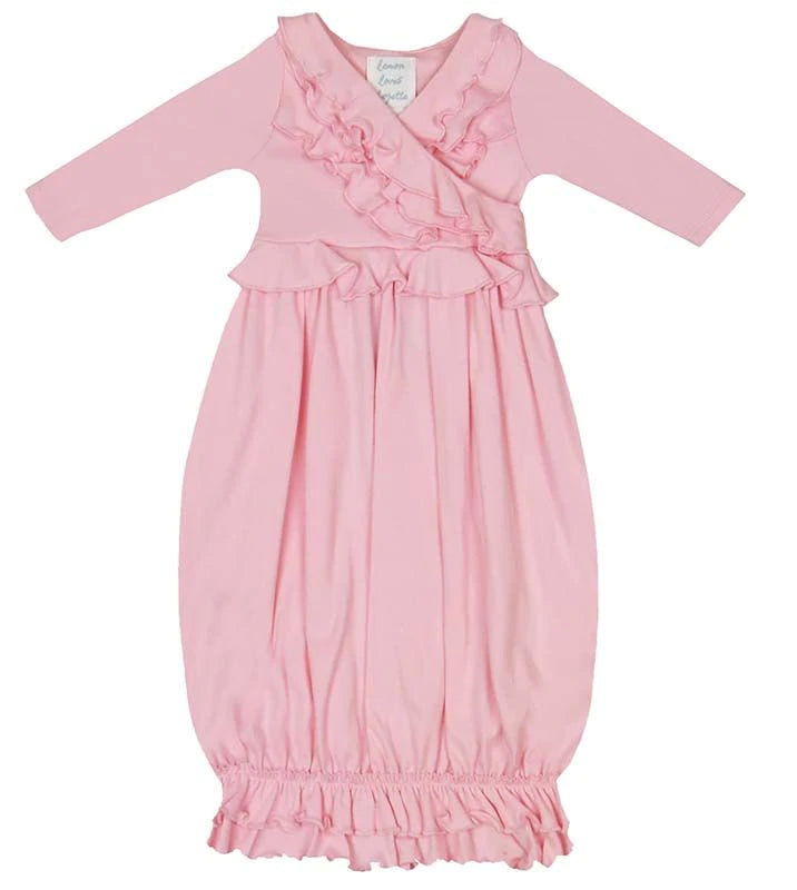 Lemon Loves Lime Jenna Gown in Rose Shadow featuring a floral pattern with lemons and limes on lightweight fabric.