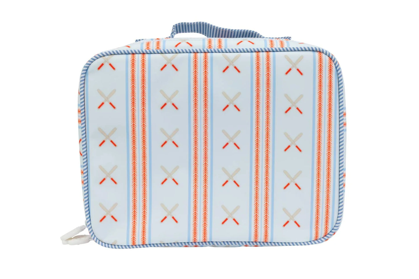 Apple of My Isla lunchbox with colorful design, featuring a sturdy rectangular shape and secure lid for kids' snacks.