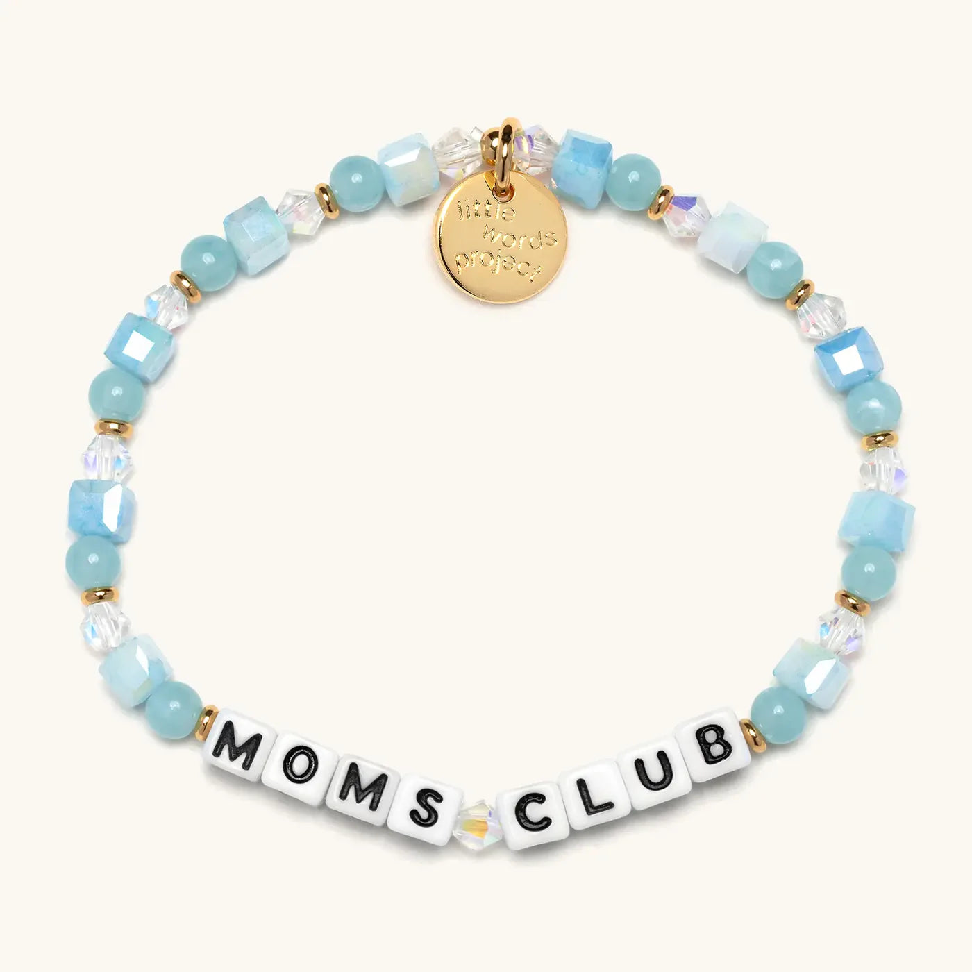 Little Words Project bracelet with "MD26MomsClub" engraved, featuring a silver-tone chain and charm for meaningful jewelry.