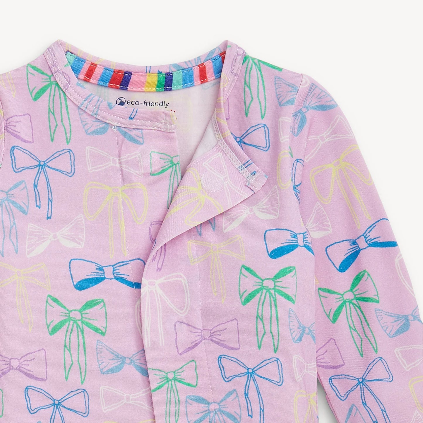 Magnetic Me Take a Bow Modal Magnetic Footie in soft fabric, featuring a cute bow design and easy magnetic closures.