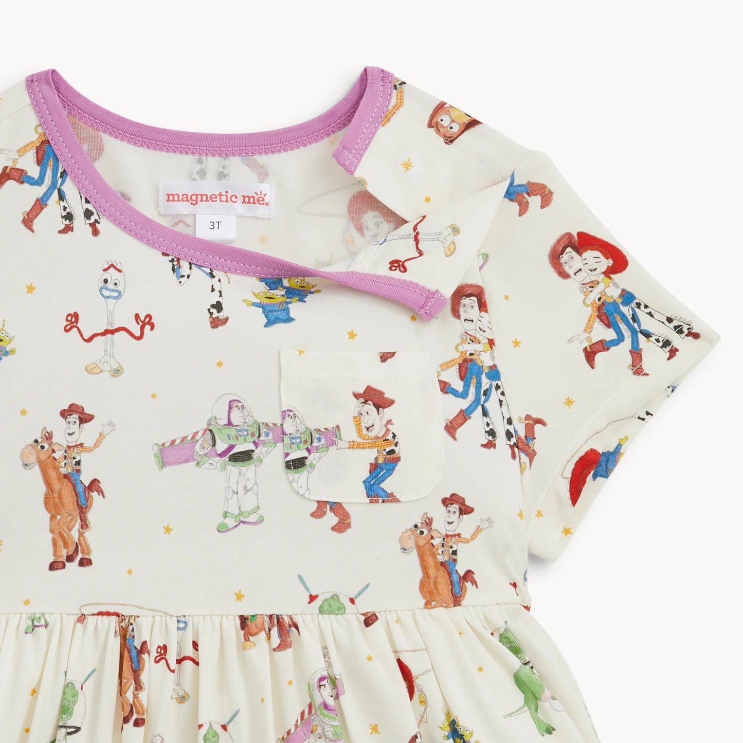 Toy Story Woody and Friends modal magnetic dress for kids, featuring colorful character graphics and soft, comfortable fabric.