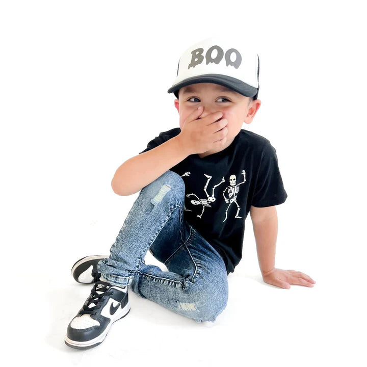 Silly Skelly Glow in the Dark Halloween SS Black Tee