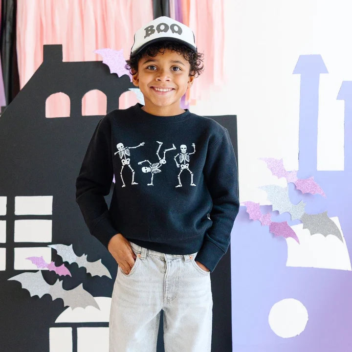 Sweet Wink - Silly Skelly Glow In The Dark Halloween Sweatshirt - Black