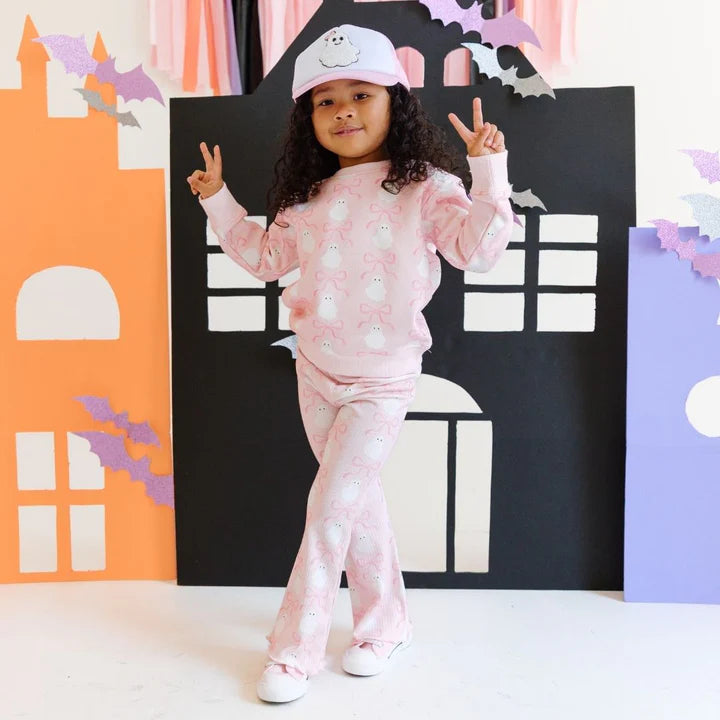 Sweet Wink - Coquette Ghost Halloween Sweatshirt - Pink