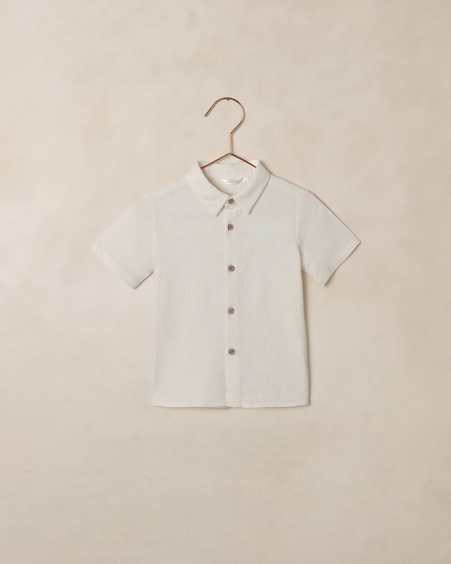 Noralee Ivory Atlas Shirt, front view showing lightweight fabric and classic collar on a casual button-up shirt.