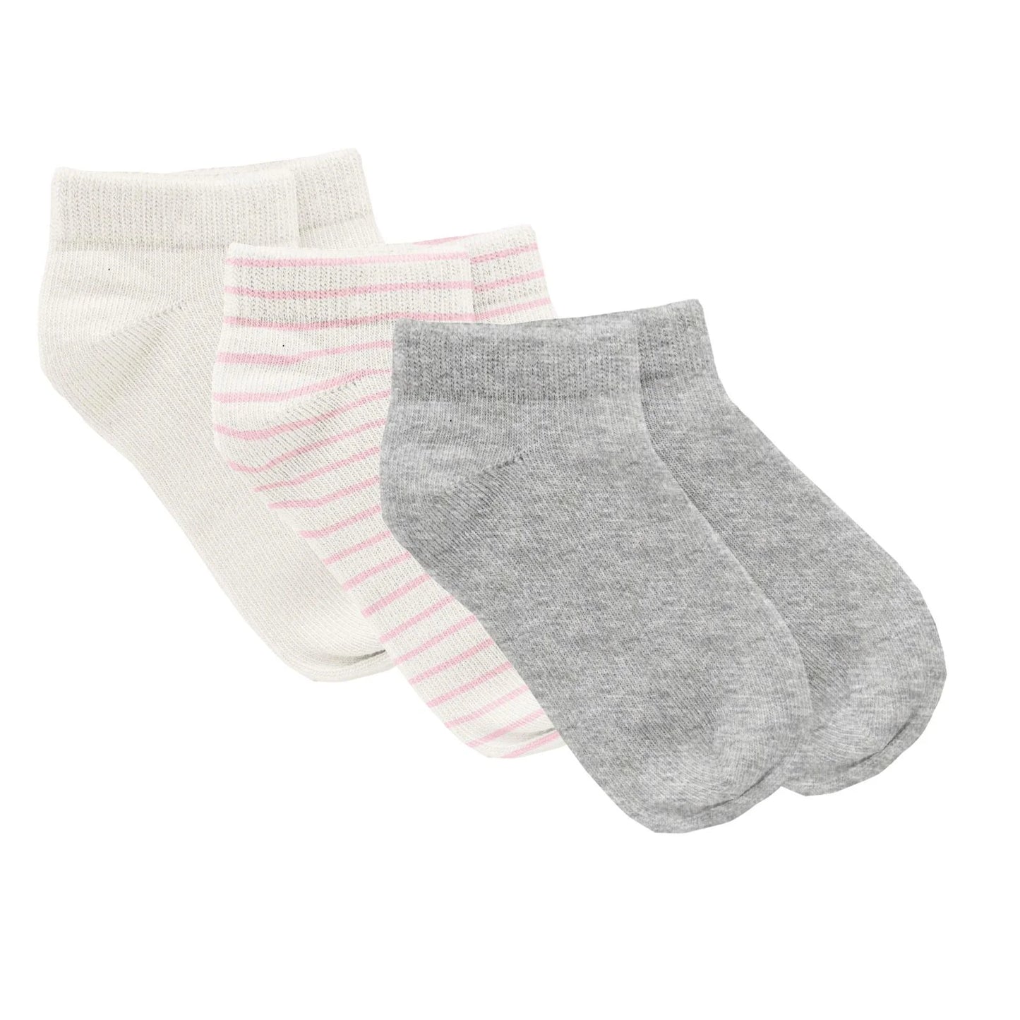 Kickee Pants - Print Ankle Socks Set of 3 in Heathered Mist, Lotus Sweet Stripe & Natural
