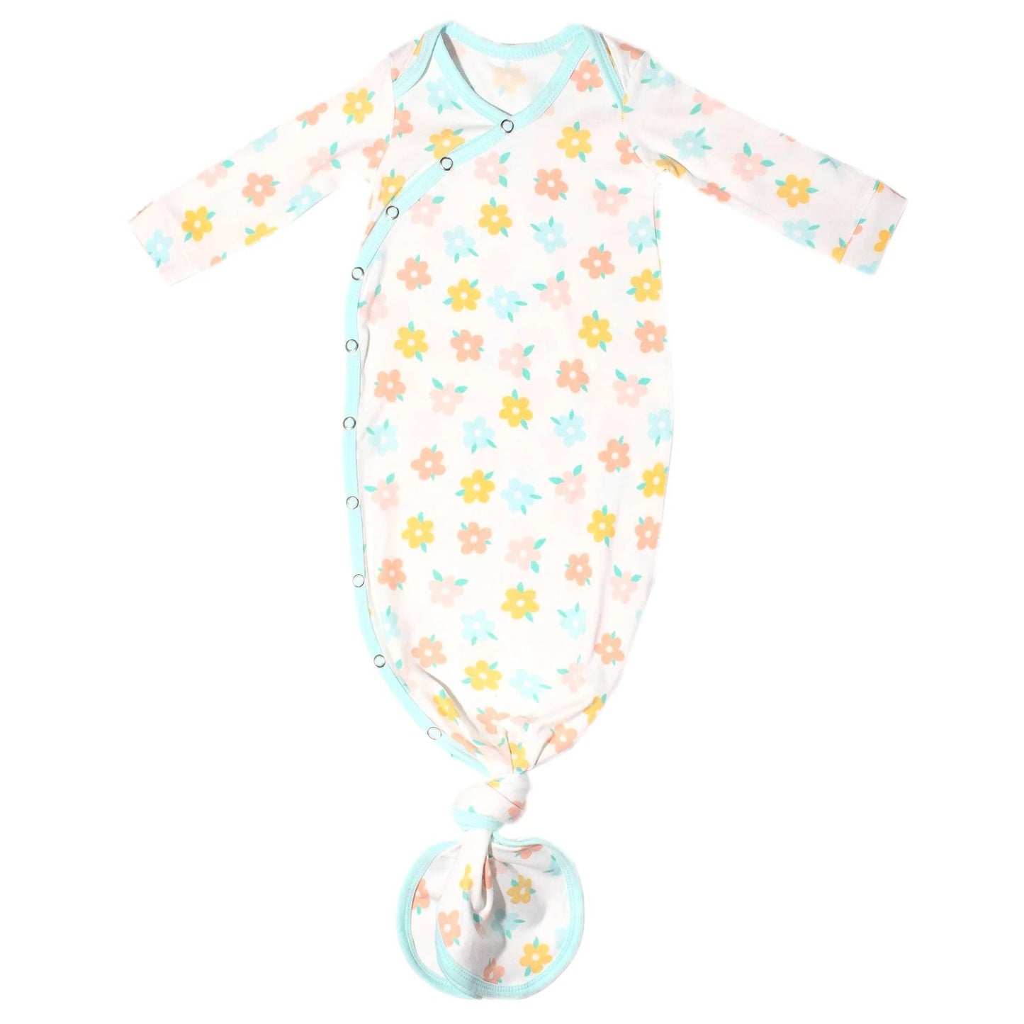 Copper Pearl Daisy Newborn Knotted Gown featuring a soft, floral design and cozy fabric for comfortable newborn wear.