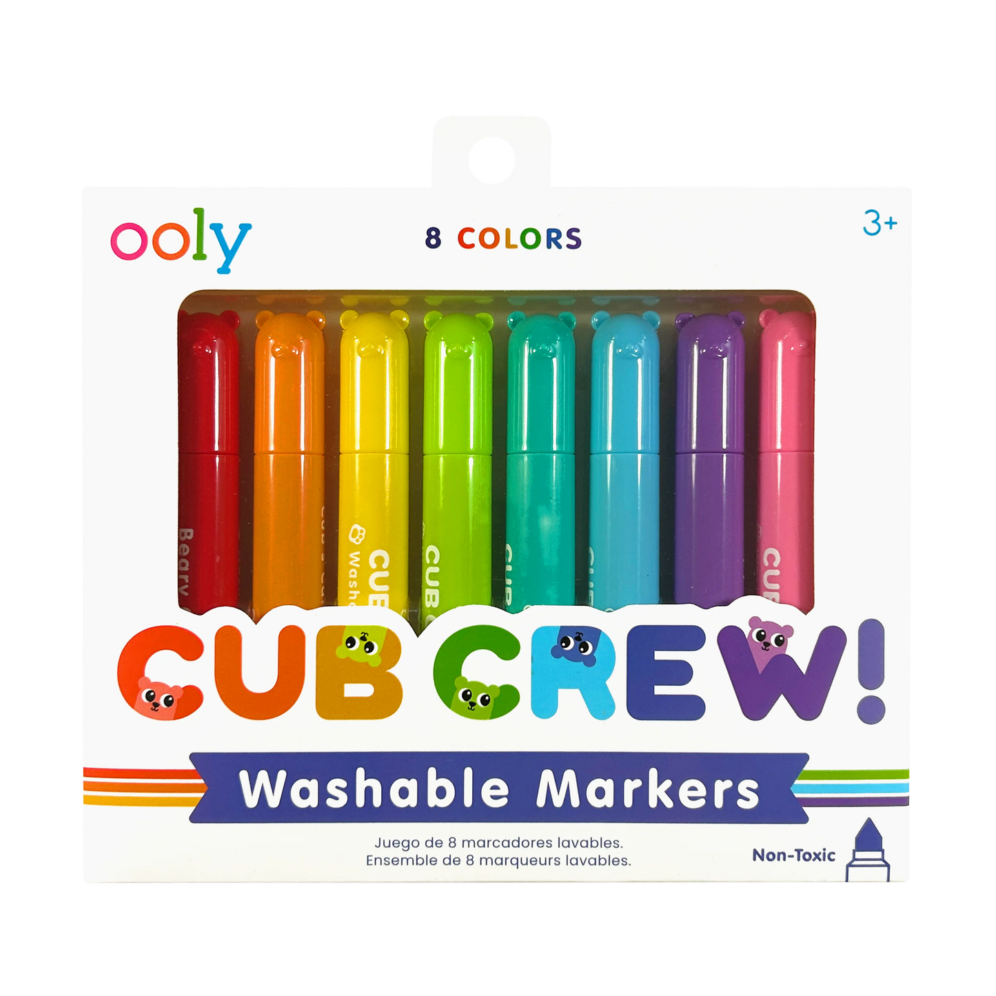 Set of 8 washable Cub Crew markers by ooly in colorful packaging, featuring vibrant ink and child-friendly design.