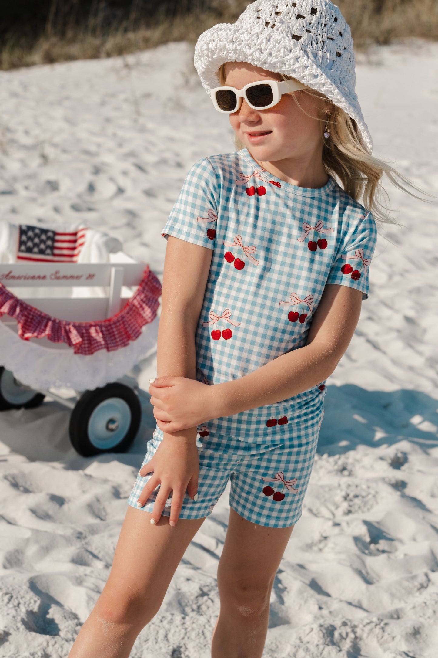In My Jammers Little Cherry two-piece set featuring a cherry print top and matching shorts for kids.