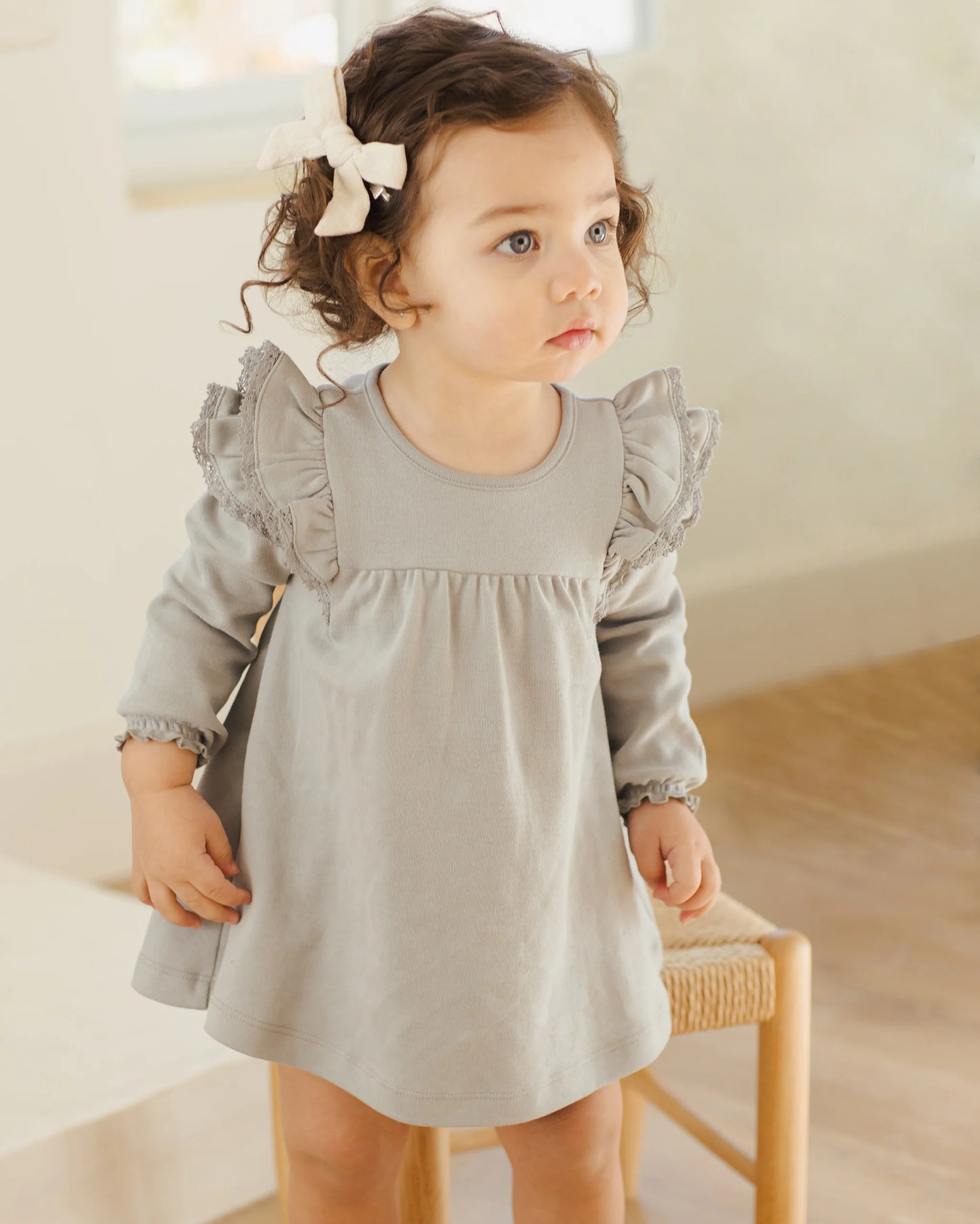 Steel Blue Longsleeve Flutter Dress