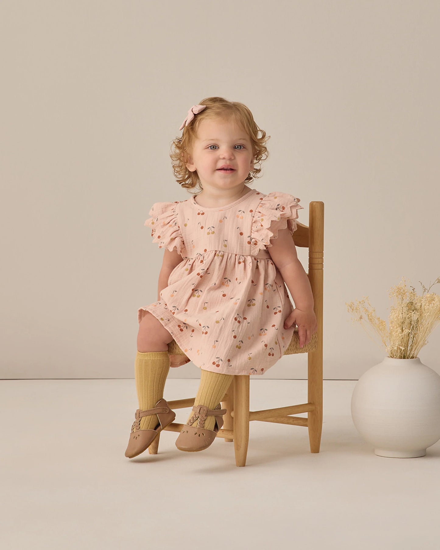 Quincy Mae Cherries Alina Dress for girls, featuring a playful cherry print and soft fabric, perfect for casual wear.