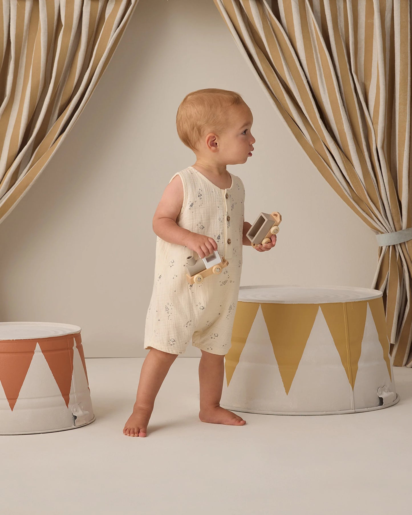 Quincy Mae Space Jack romper for babies, featuring a playful space-themed print and soft, comfortable fabric.