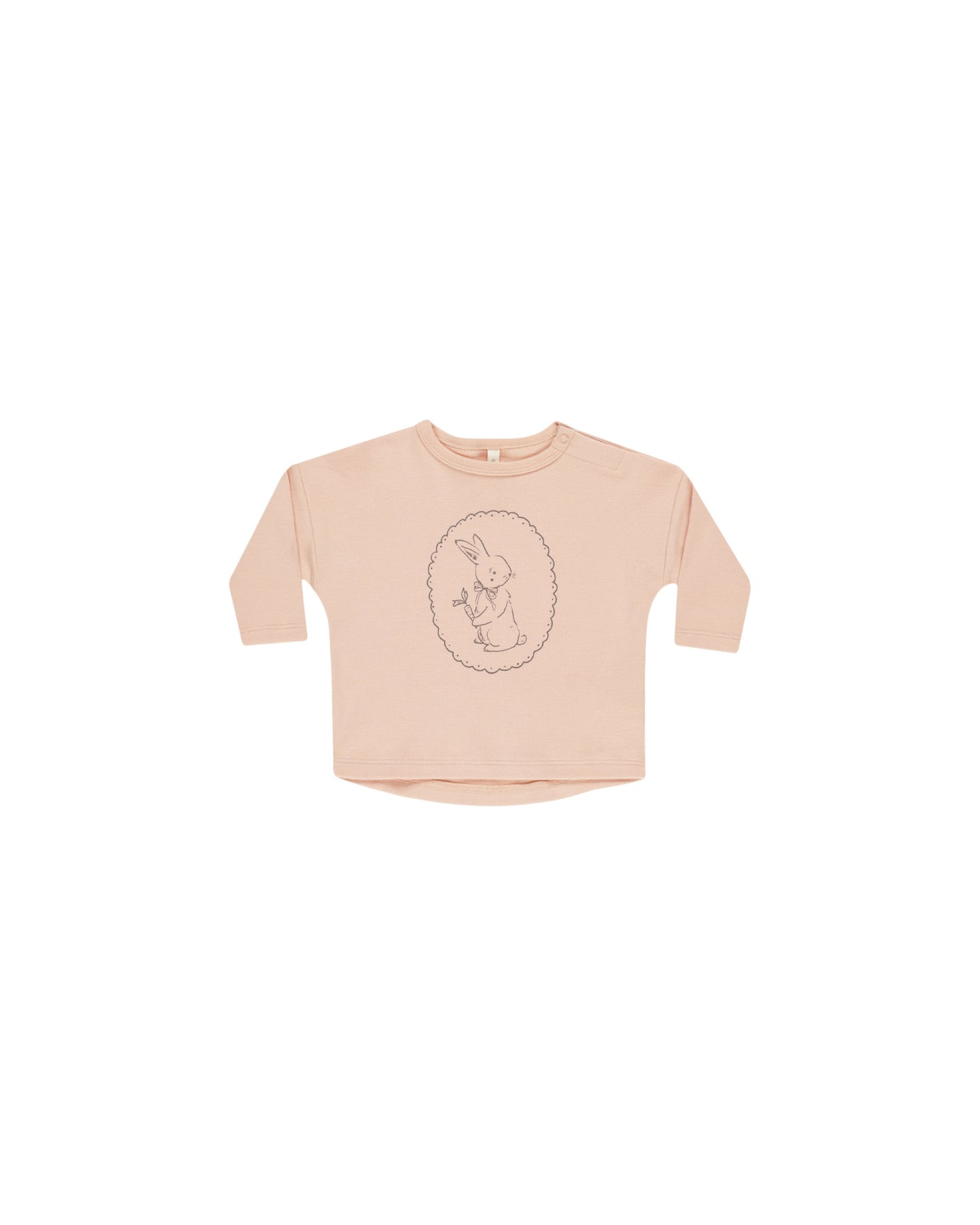 Quincy Mae bunny long sleeve tee in melon color, featuring a cute bunny graphic on soft fabric.