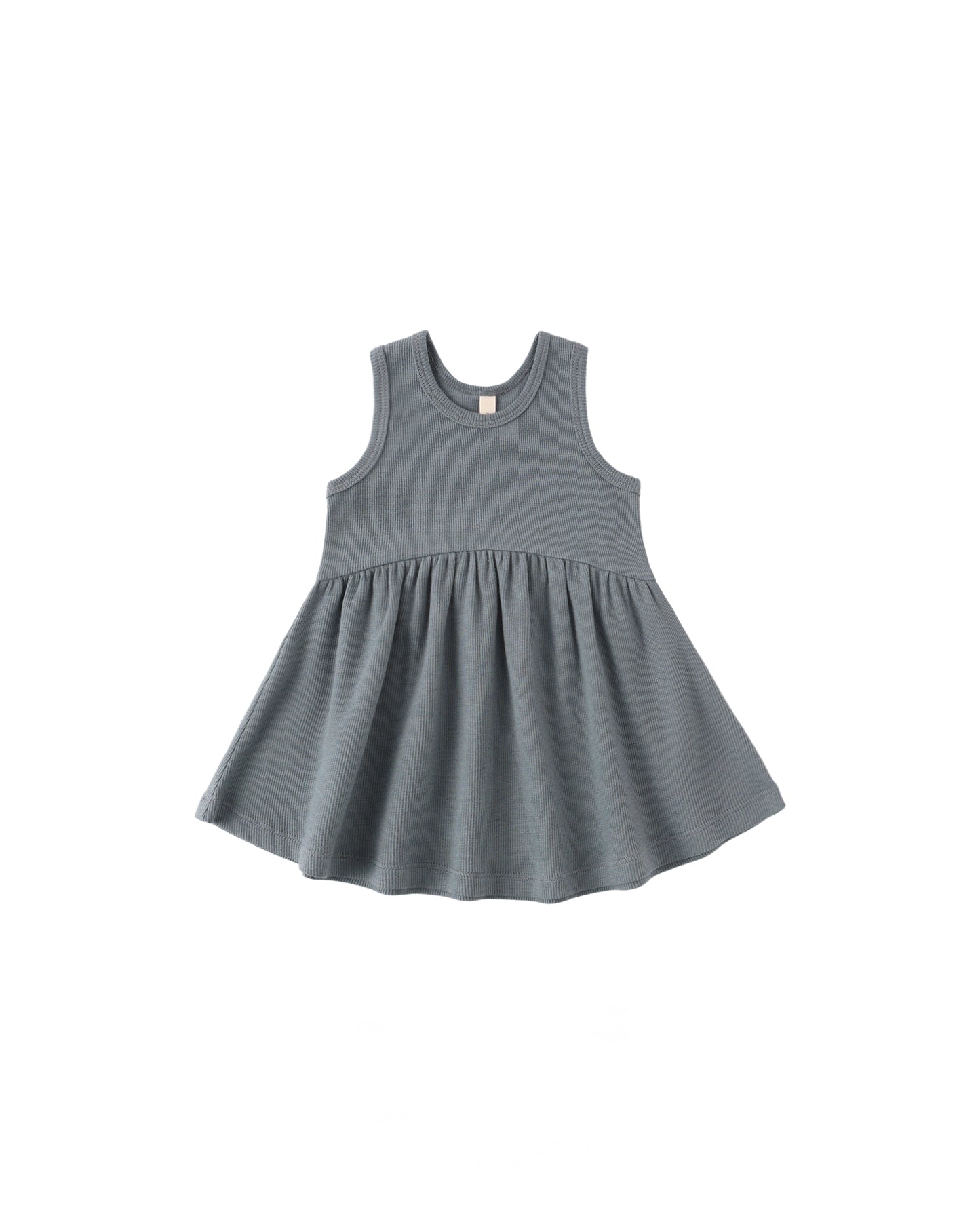 Ocean blue ribbed tank dress by Quincy Mae, featuring a sleeveless design and comfortable fit, perfect for casual summer wear.