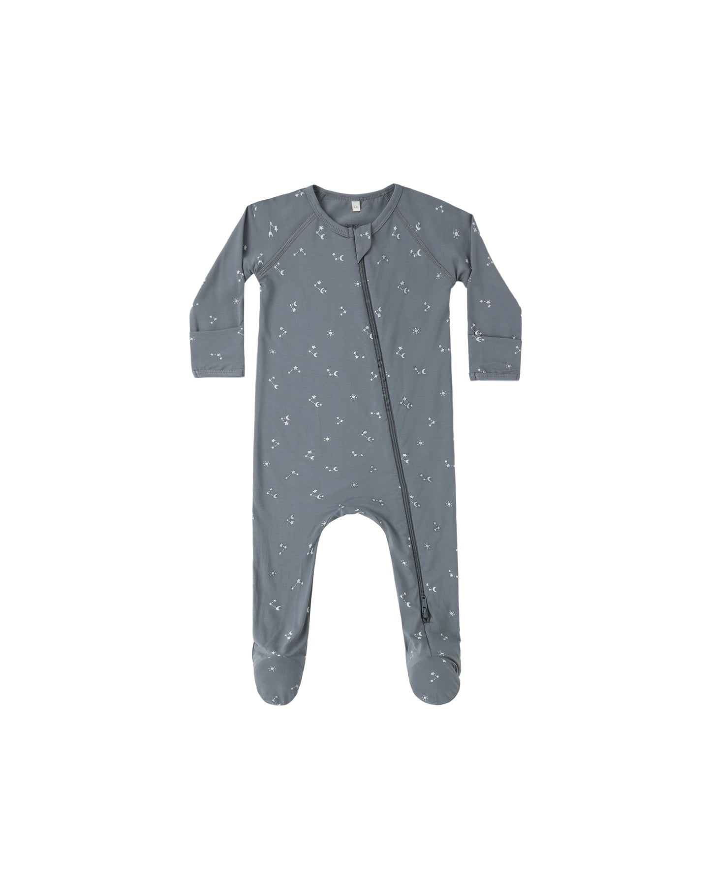 Quincy Mae Starlight Bamboo Zip Footie in ocean color, soft organic bamboo fabric, with zipper closure and footed design.