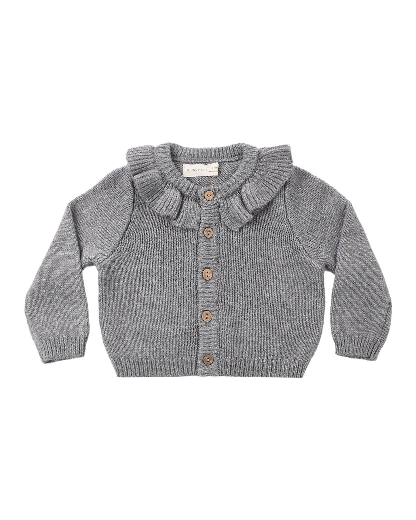 Heathered Slate Ruffle Collar Cardigan