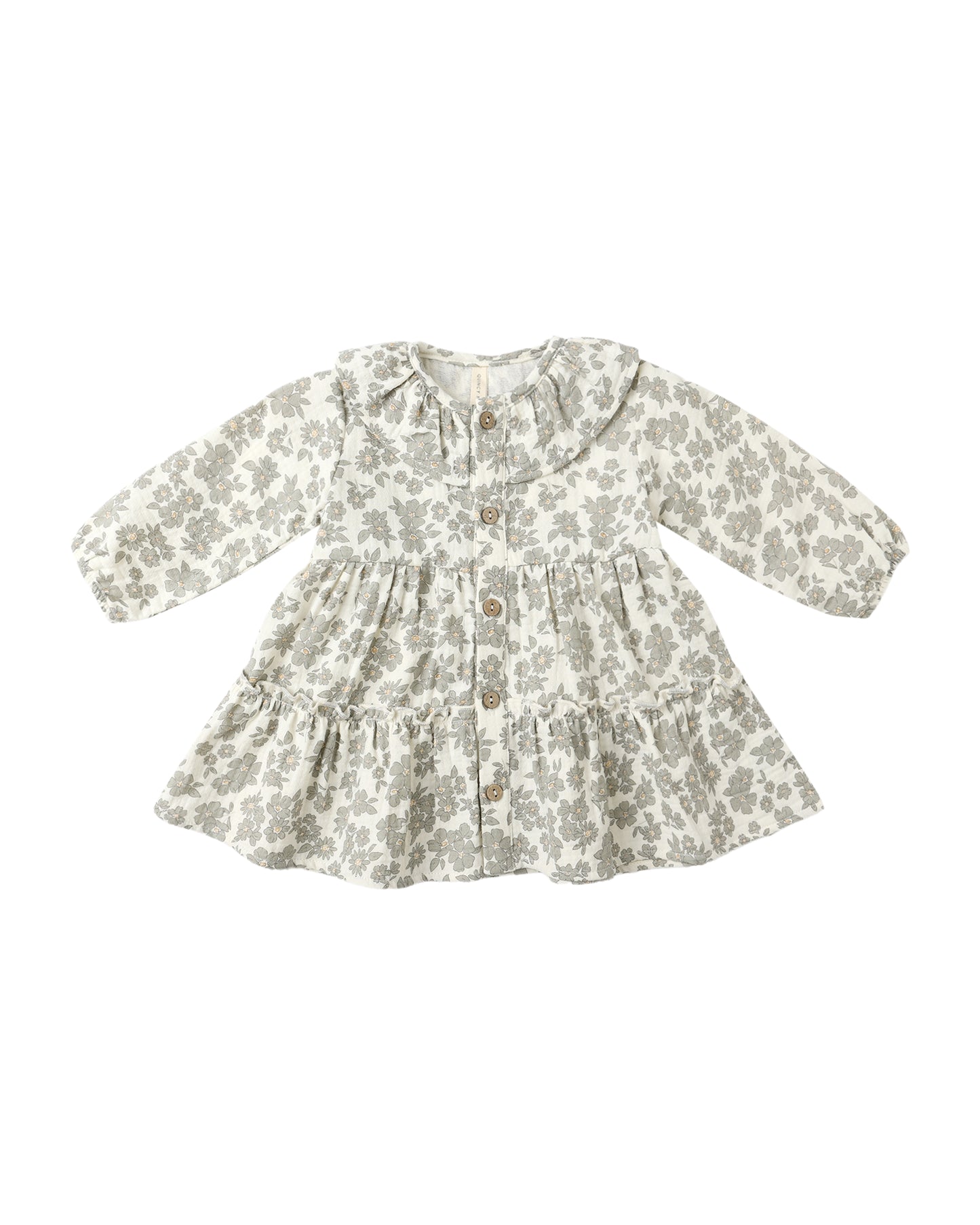 Green Floral Ruffle Collar Button Dress