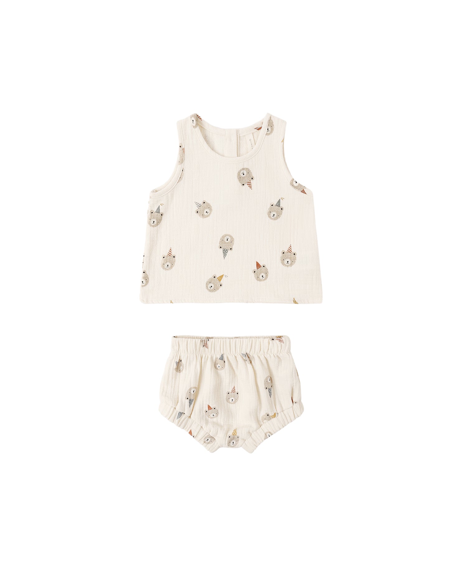 Natural woven tank set for kids featuring playful bear patterns from Quincy Mae, perfect for warm weather wear.