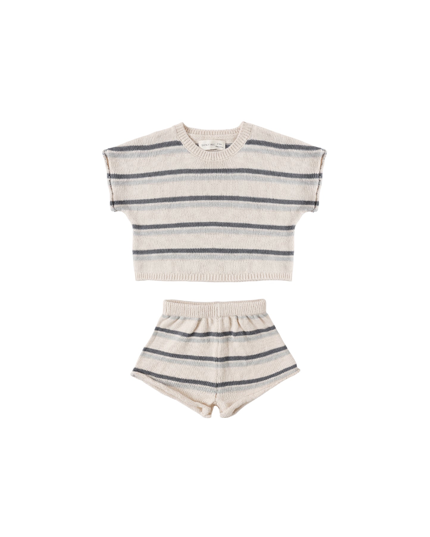 Natural-colored Ocean Stripe Relaxed Summer Knit Set by Quincy Mae, featuring lightweight, comfortable knit fabric and casual style.