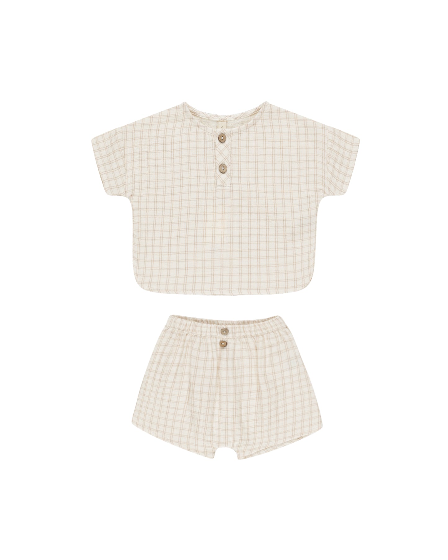 Quincy Mae - Oat Check Woven Boxy Top + Short Set