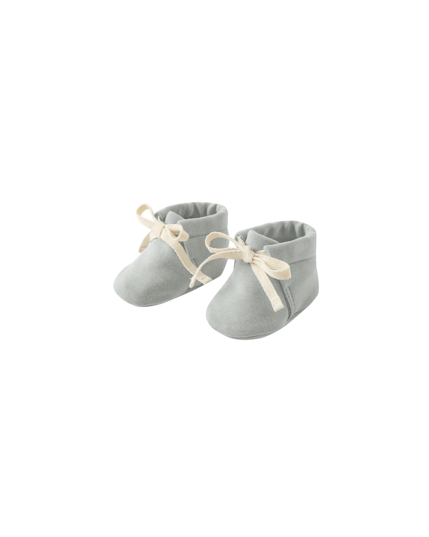 Steel blue baby booties by Quincy Mae featuring soft fabric and adorable design for infants.