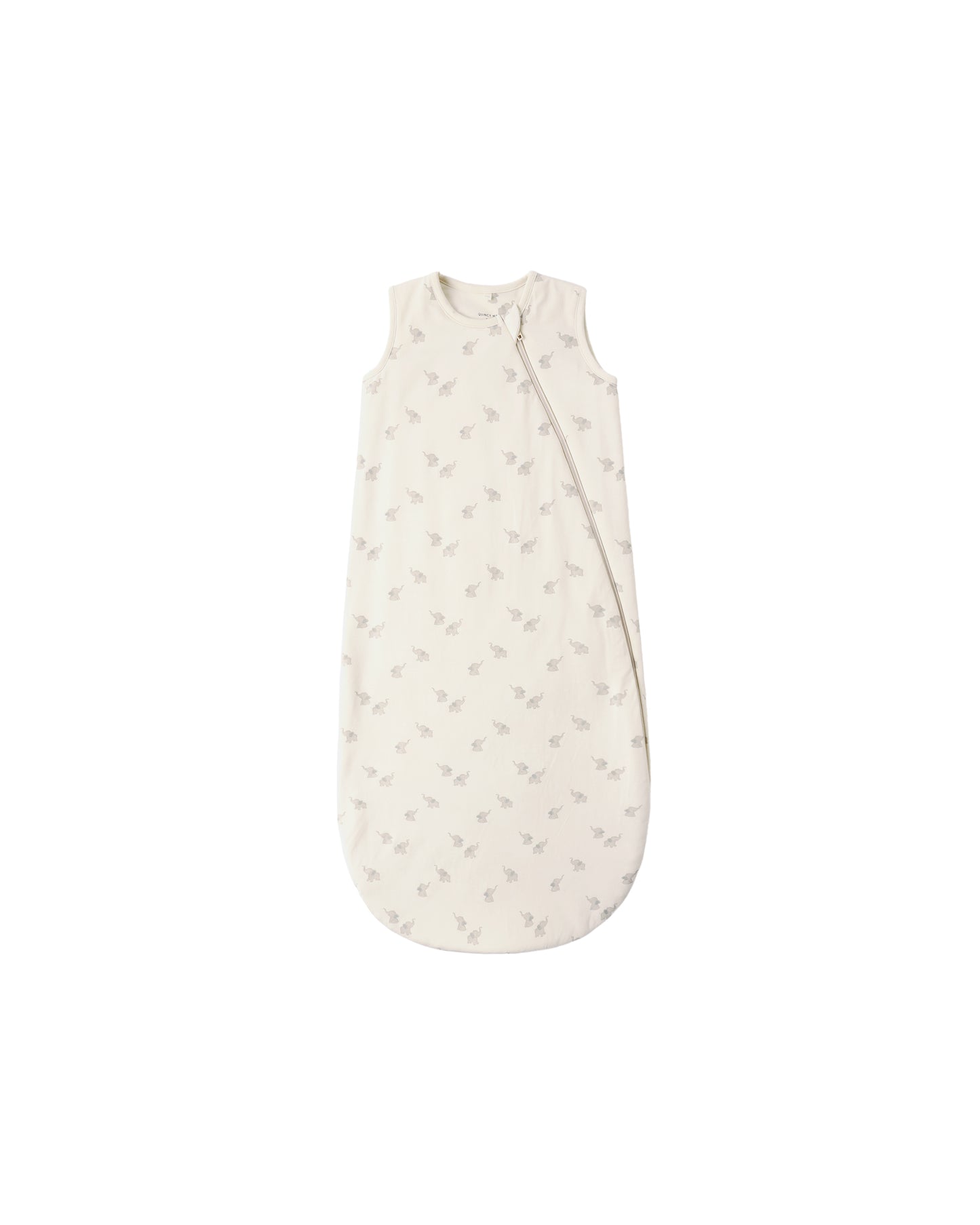 Natural bamboo sleep bag for babies featuring elephant patterns, by Quincy Mae, in a soft, neutral color.
