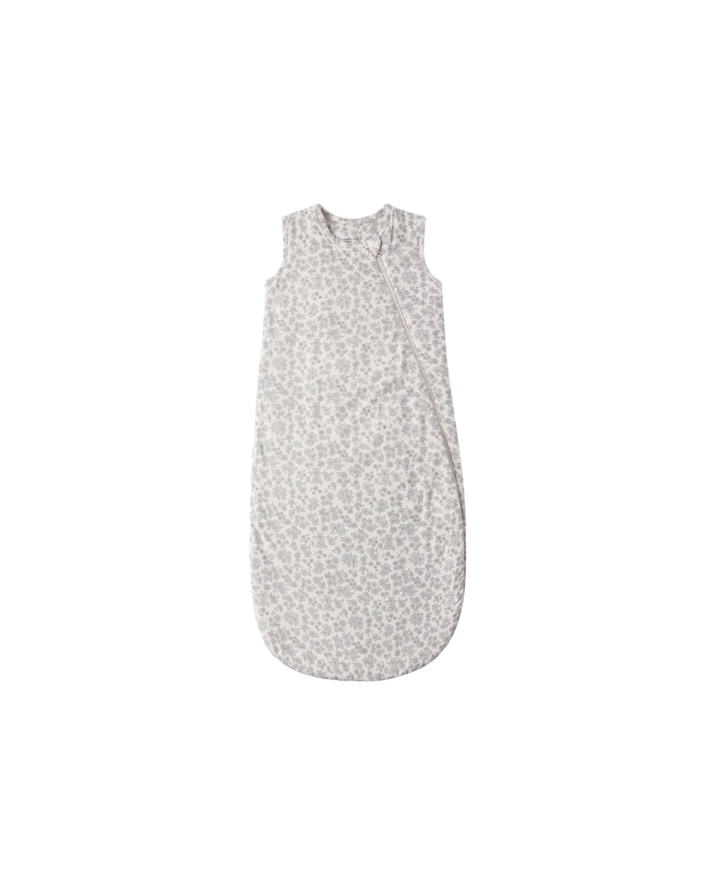 Blue floral bamboo sleep bag by Quincy Mae, featuring a soft fabric with a floral pattern and cozy design for infants.
