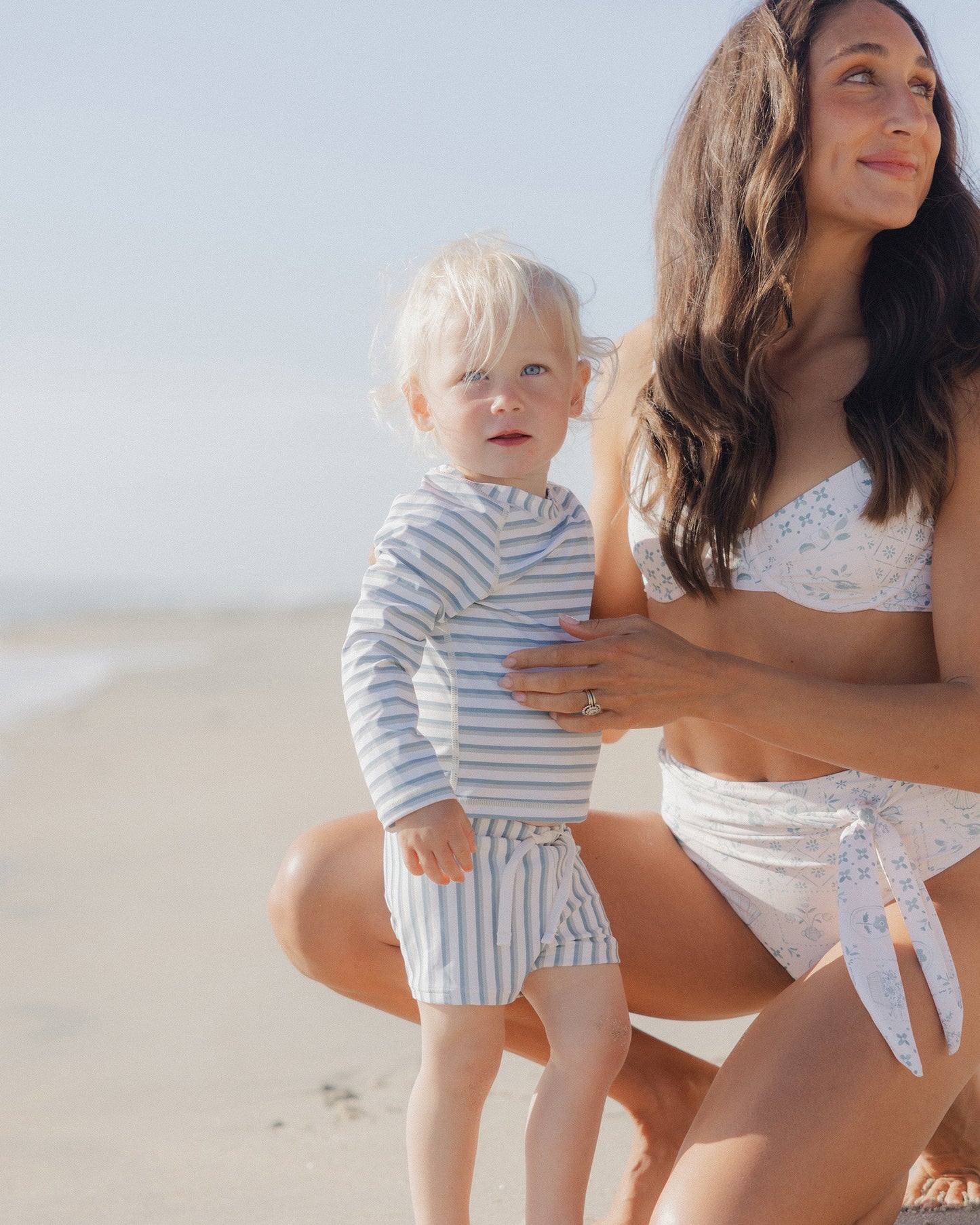Rylee & Cru - Seafoam Stripe Rashguard Boy Set