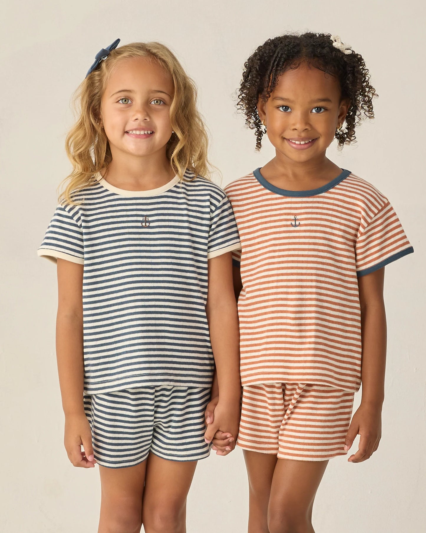 Rylee & Cru Poppy Stripe Pointelle Tee featuring a soft striped knit fabric and a relaxed fit on a child model.