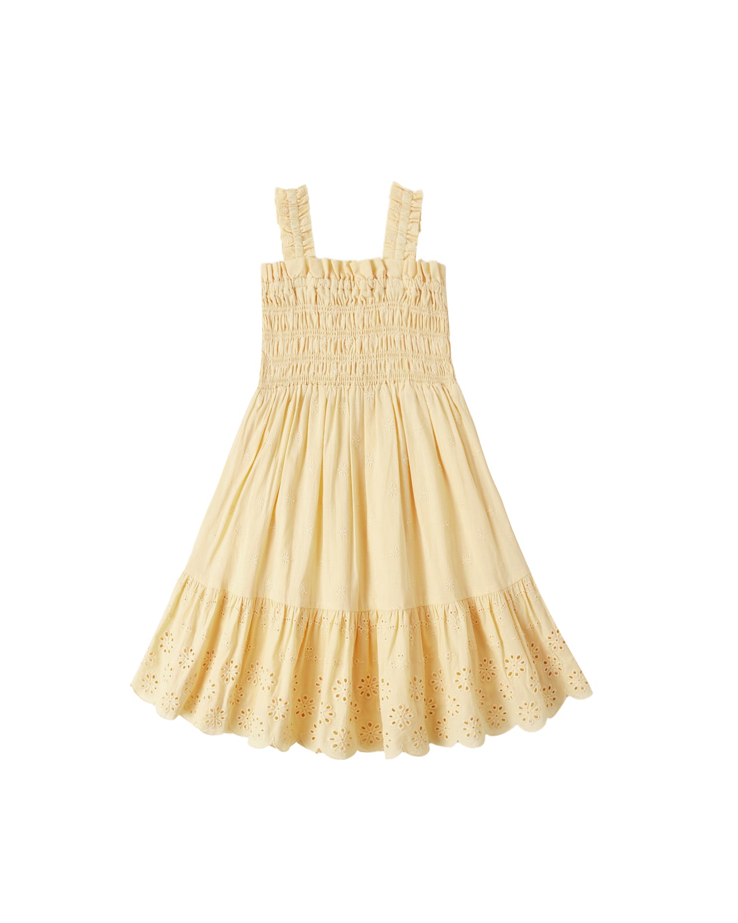Rylee & Cru Lemon Hanna Dress for girls, featuring a bright yellow lemon print and lightweight cotton fabric.