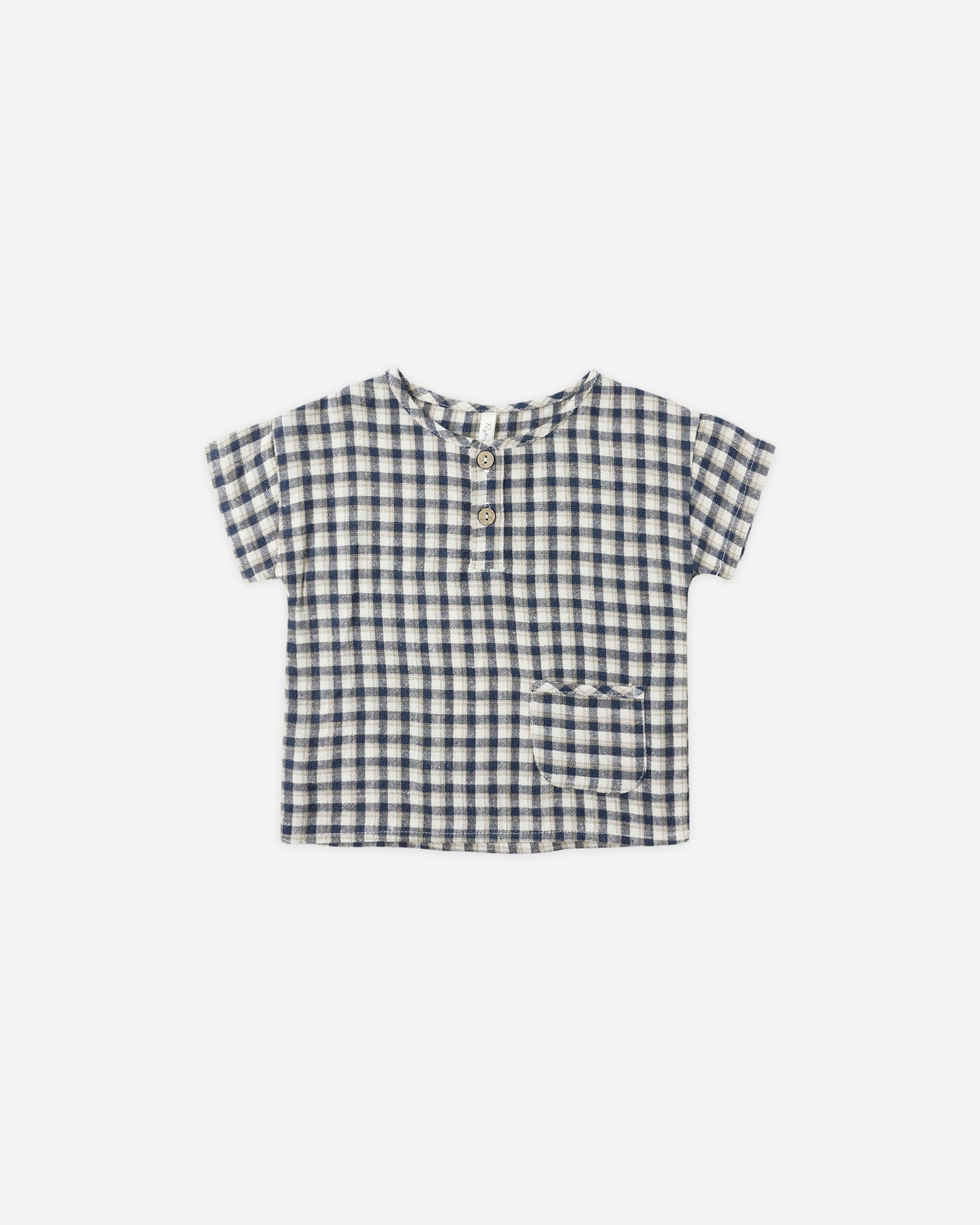 Navy Check Woven Henley Tee