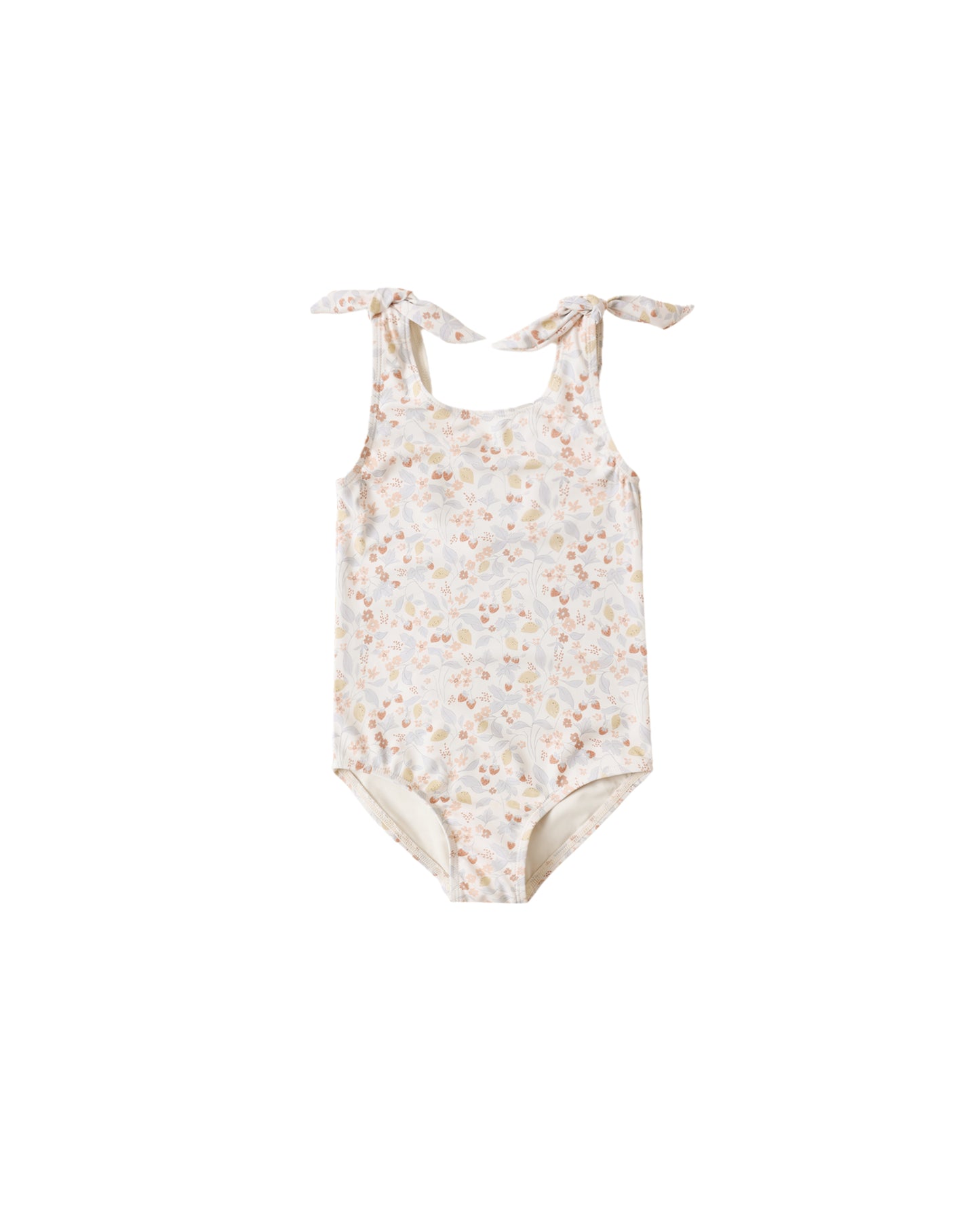 Rylee & Cru Summer Garden Millie One Piece swimsuit in ivory, featuring floral print and ruffled details for girls.