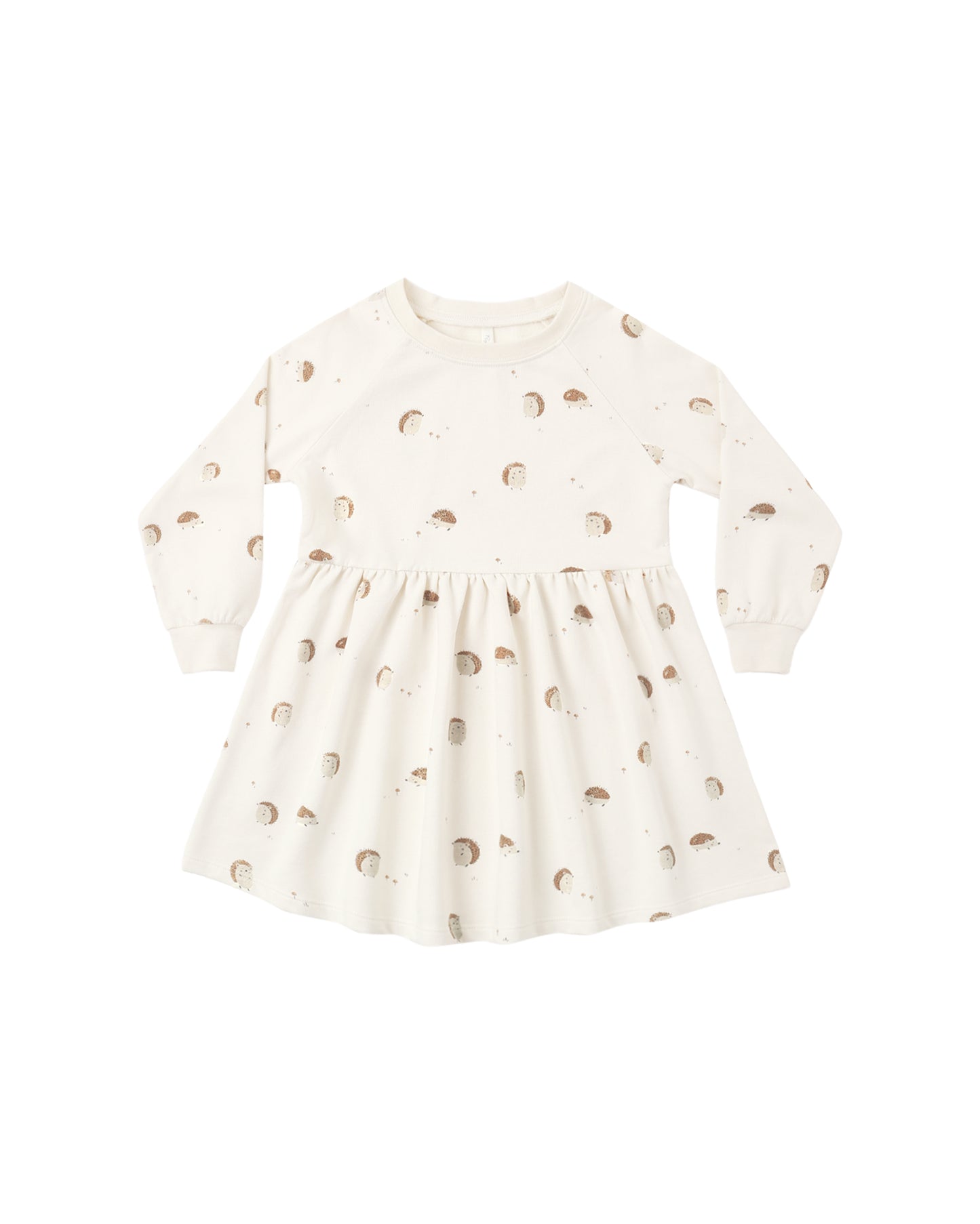 Rylee & Cru Hedgehog Raglan Dress in natural color, featuring playful hedgehog print and soft fabric for children.