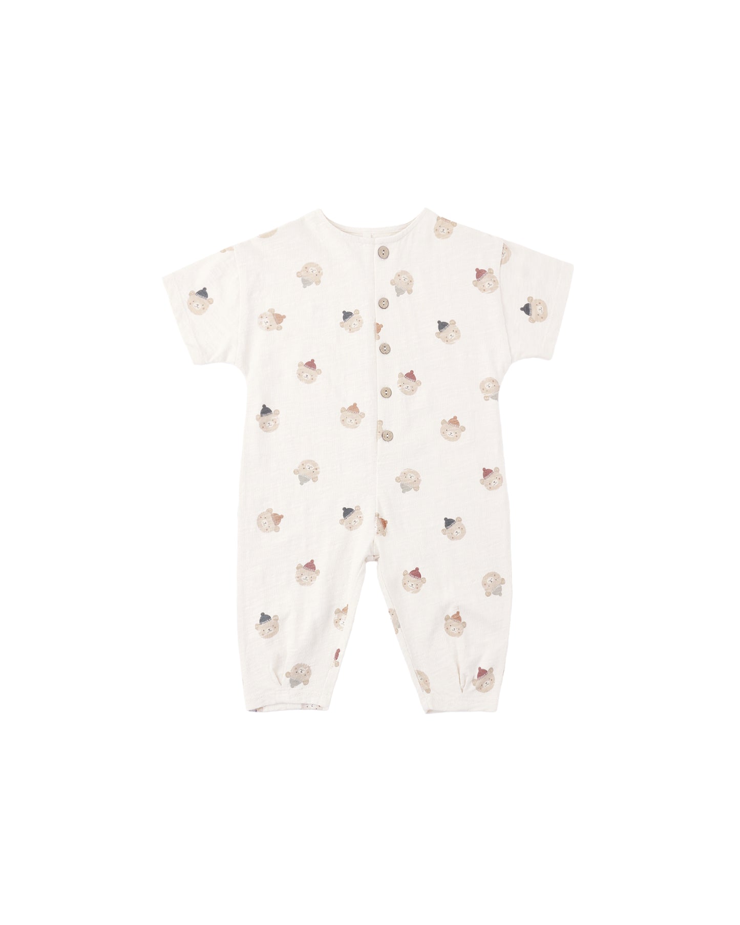 Rylee & Cru Winter Bears Hayes jumpsuit for babies, natural-colored, soft fabric with bear print and adjustable straps.