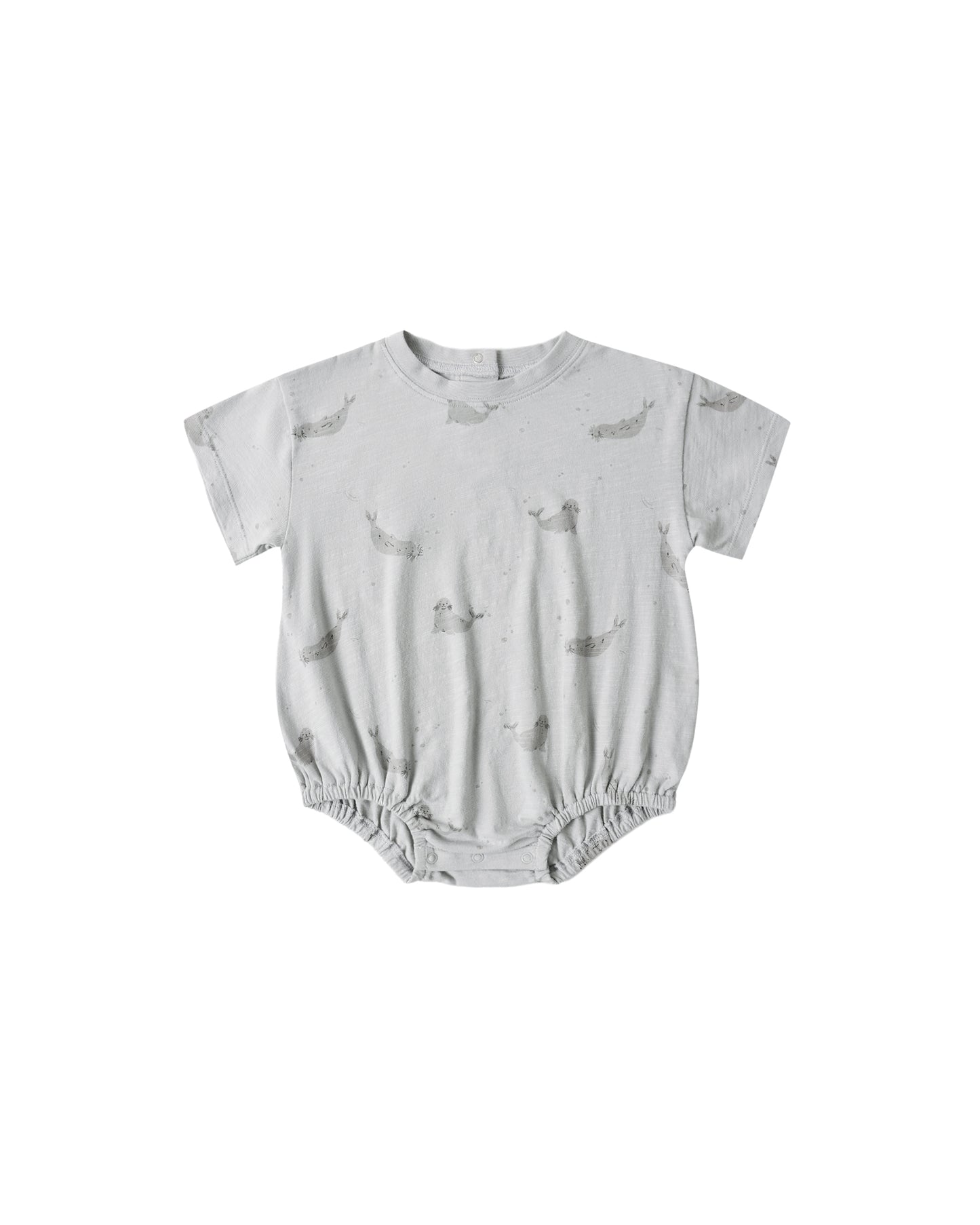 Blue Seals Relaxed Bubble Romper by Rylee & Cru, featuring a soft fabric and relaxed fit for comfortable baby wear.