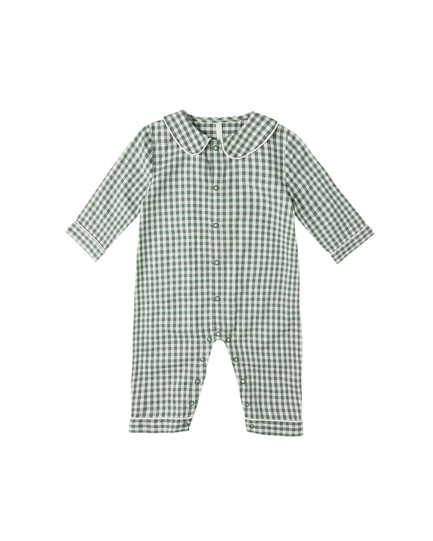 Evergreen Gingham Baby Pajama Romper