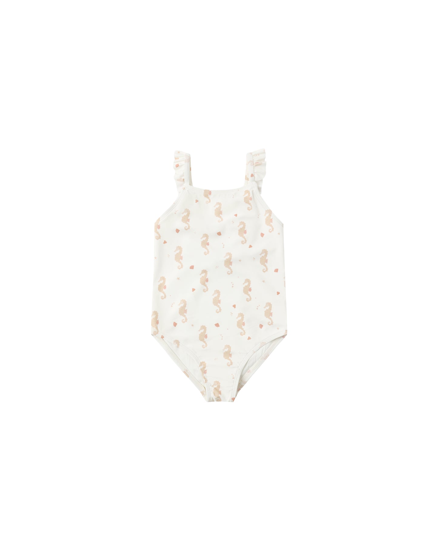 Rylee & Cru Seahorses Positano one-piece swimsuit in ivory with colorful seahorse pattern, suitable for kids or toddlers.