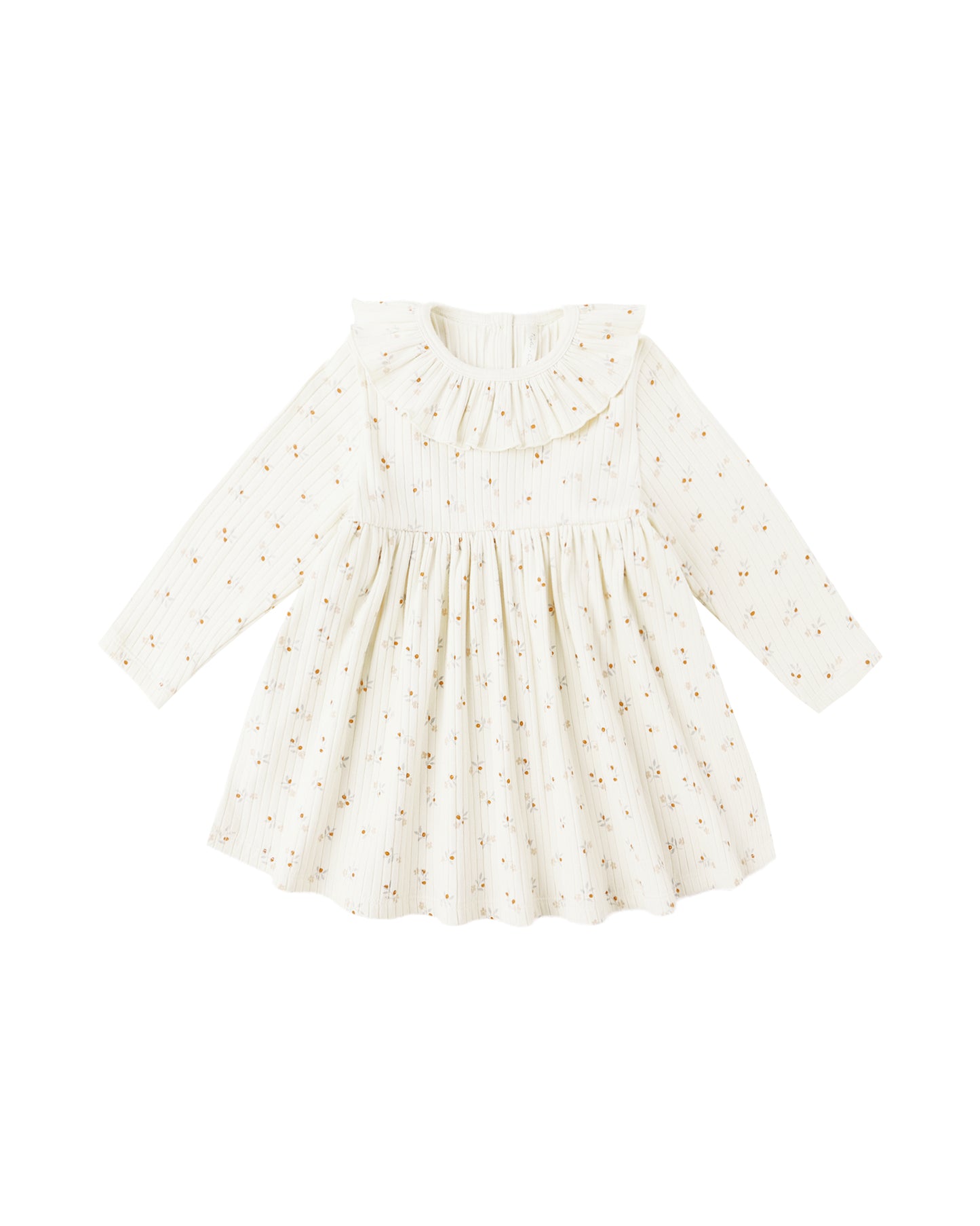 Natural Ditsy Ruffle Collar Dress