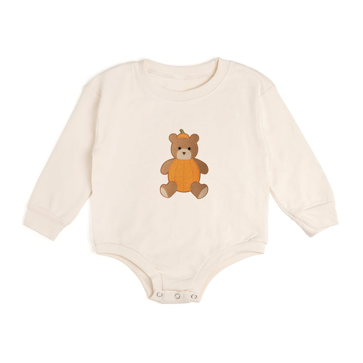 Pumpkin Teddy Bear Patch Long Sleeve Romper