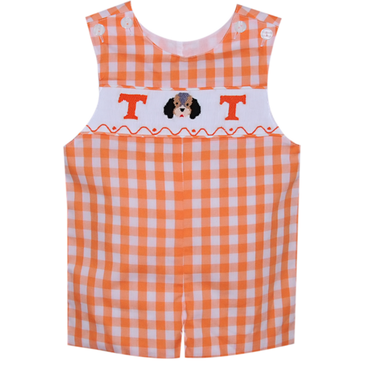 Remember Nguyen - Orange and White Gingham Smocked Shortall with Smokey and Power T